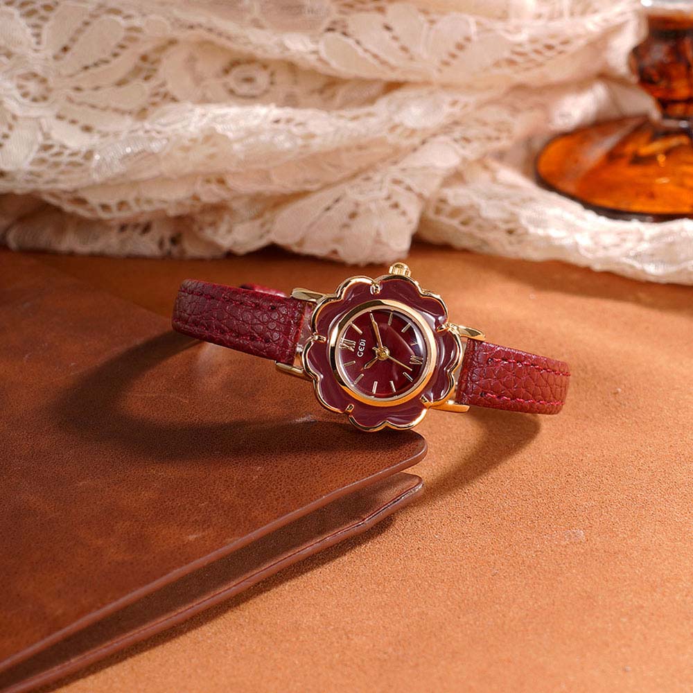 Luxury Watch Leather Strap - GEDI Reloj floral retro de alta