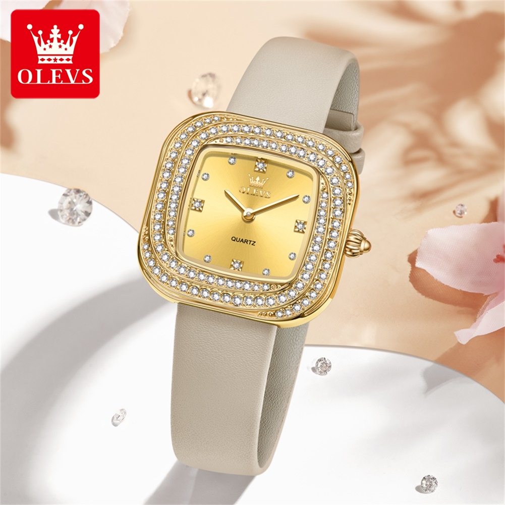 OLEVS-Reloj de cuarzo cuadrado - Luxury Watch Leather Strap reseña y precio