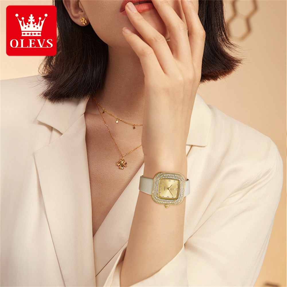 OLEVS-Reloj de cuarzo cuadrado - Luxury Watch Leather Strap reseña y precio