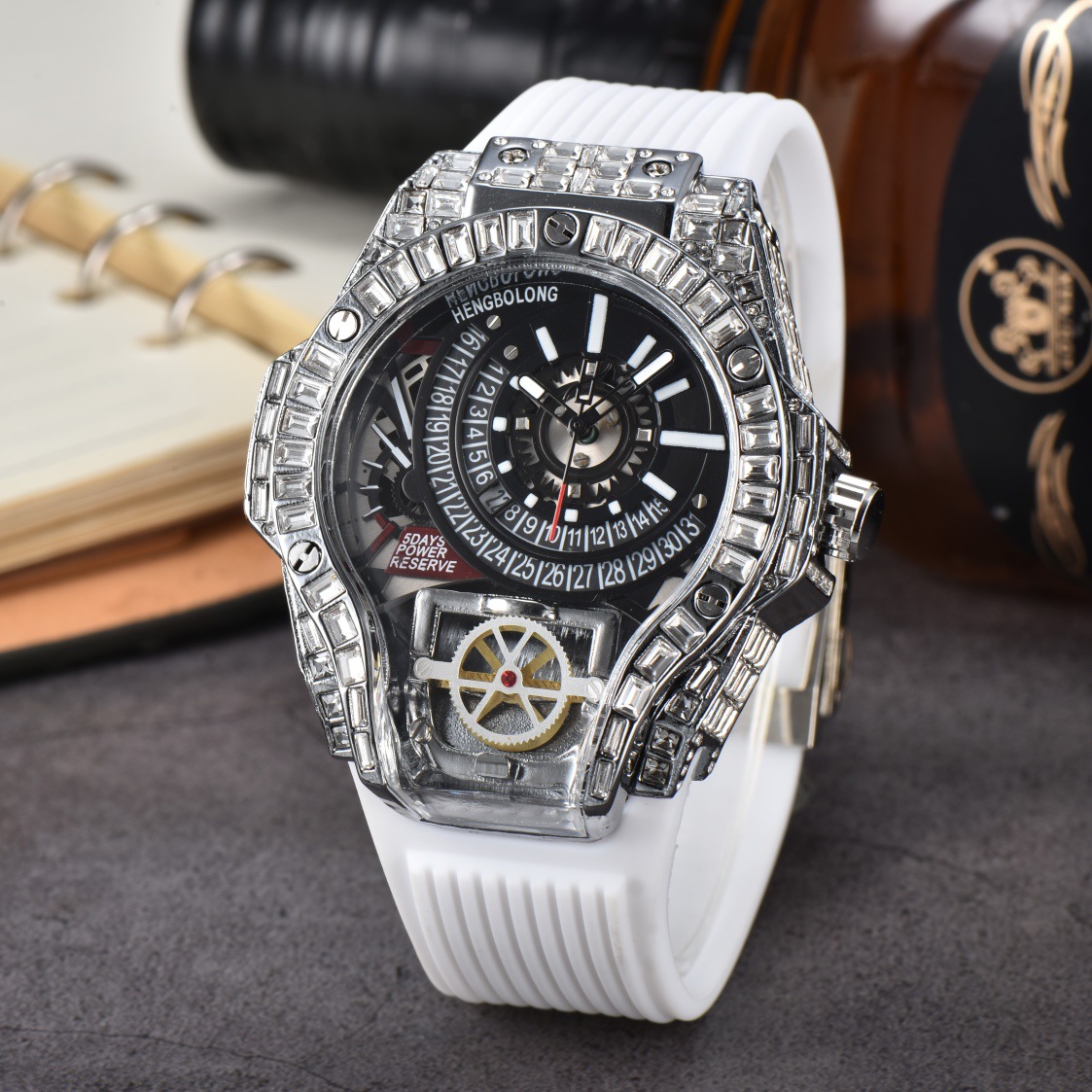 Caja completa de diamantes, re - Luxury Watch With Rubber Strap reseña y precio