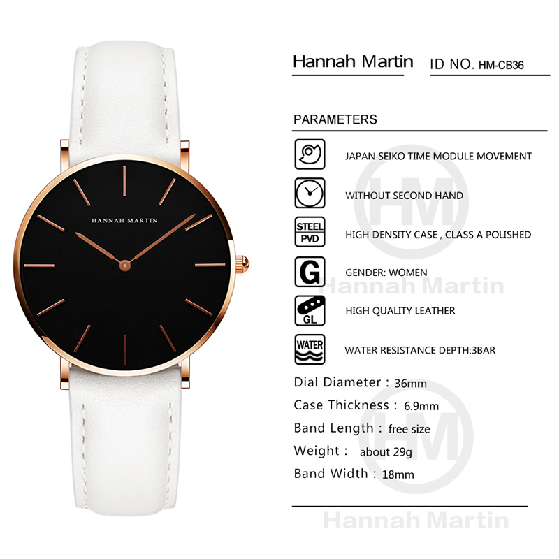 Hannah Martin, nuevo reloj con - Luxury Watch Leather Strap reseña y precio